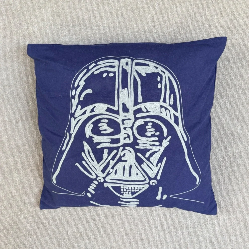 Pottery Barn Kids Star Wars Darth Vader Embroidered Pillow Cover Navy Blue 16x16